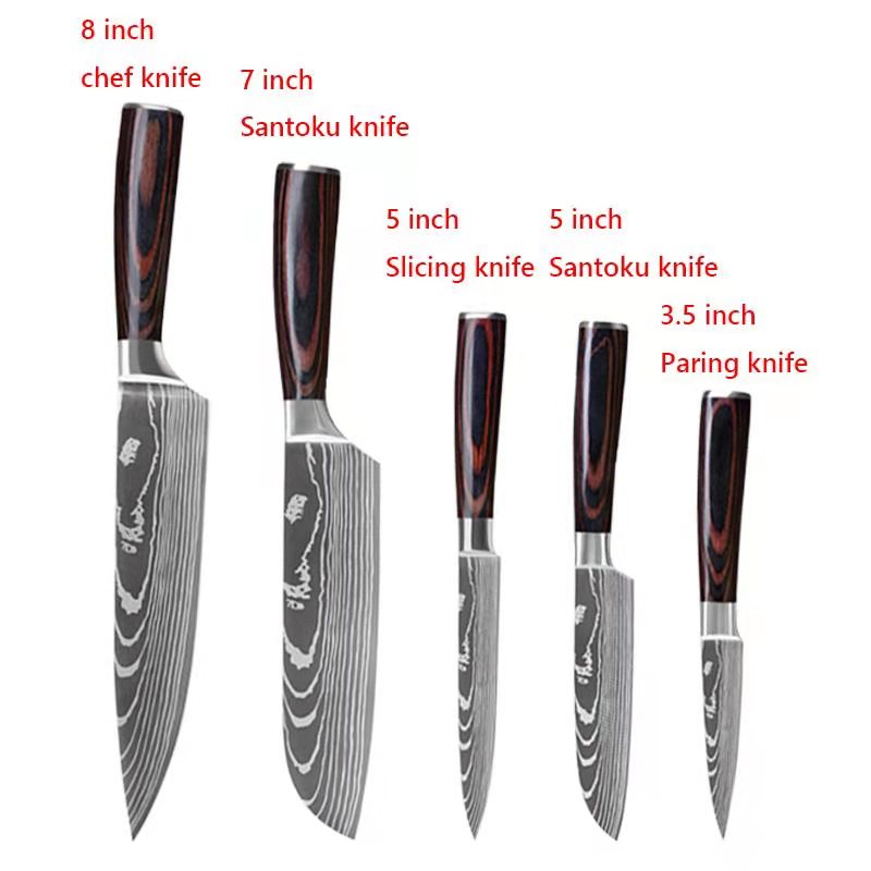 3/4/5/6/8/9Pcs/set Stainless Steel Damascus Pattern Chef Knives Set Kitchen Knife Set Butcher Boning Knife Vegetable Knives