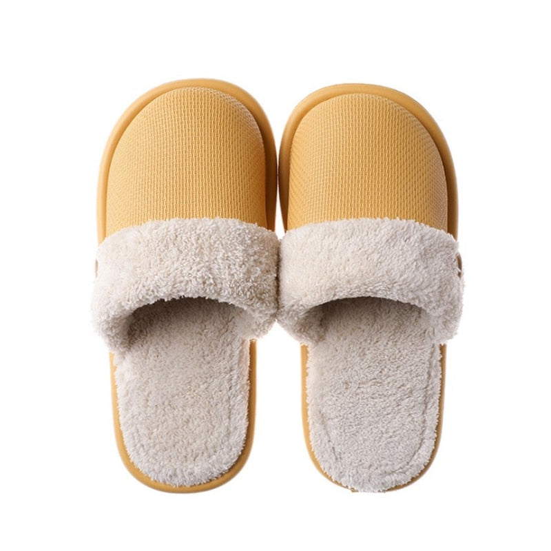 JIANBUDAN Plush warm Home flat slippers Lightweight soft comfortable winter slippers Women's cotton shoes Indoor plush slippers