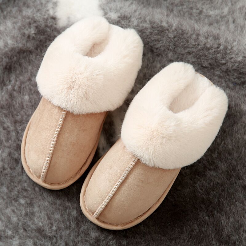 JIANBUDAN Plush warm Home flat slippers Lightweight soft comfortable winter slippers Women's cotton shoes Indoor plush slippers