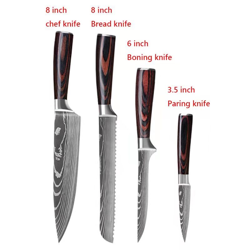 3/4/5/6/8/9Pcs/set Stainless Steel Damascus Pattern Chef Knives Set Kitchen Knife Set Butcher Boning Knife Vegetable Knives