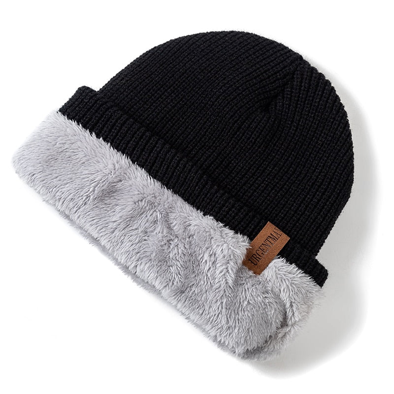 New Unisex Letter Beanie Hat Leisure Add Fur Lined Winter Hats For Men Women Keep Warm Knitted Hat Fashion Solid Ski Bonnet Cap