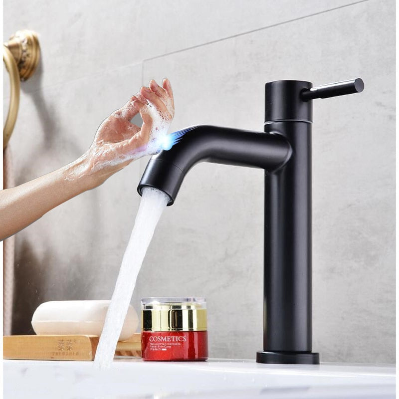 Touch Basin Faucet SDSN SUS304 Stainless Steel Single Cold Bathroom Basin Faucet Sensor Black Basin Faucet Touch Control Faucets