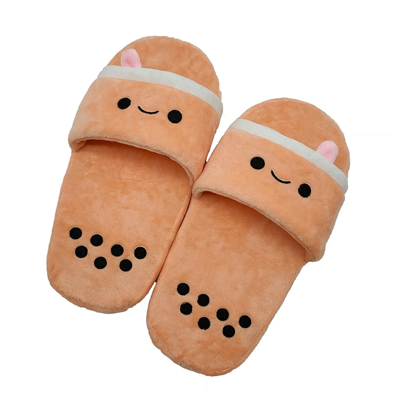 Cute Boba Pillow Bubble Tea Plush Slippers Stuffed Body Cup Shaped Shoes Super Soft Milk Tea Indoor Slippers Food Adult Slippers