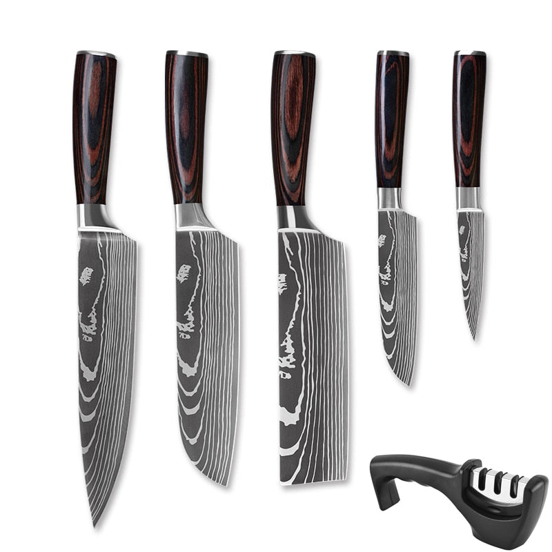 3/4/5/6/8/9Pcs/set Stainless Steel Damascus Pattern Chef Knives Set Kitchen Knife Set Butcher Boning Knife Vegetable Knives