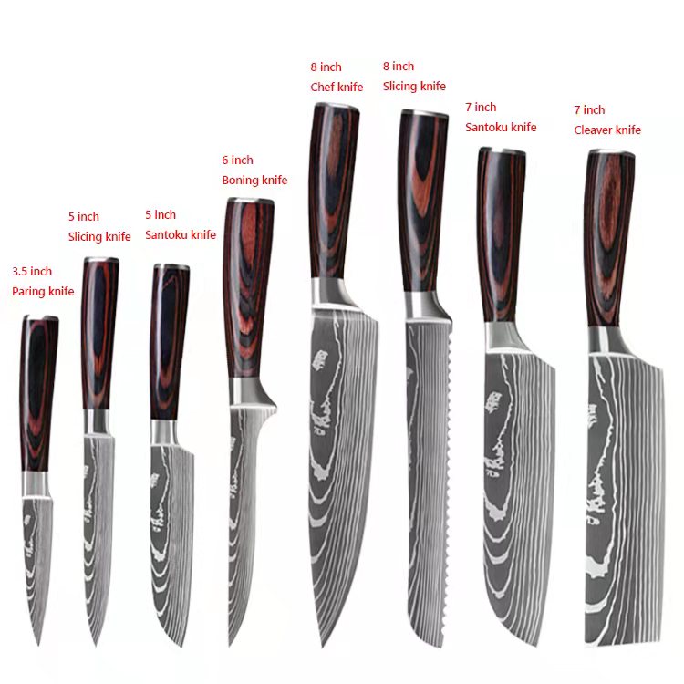 3/4/5/6/8/9Pcs/set Stainless Steel Damascus Pattern Chef Knives Set Kitchen Knife Set Butcher Boning Knife Vegetable Knives