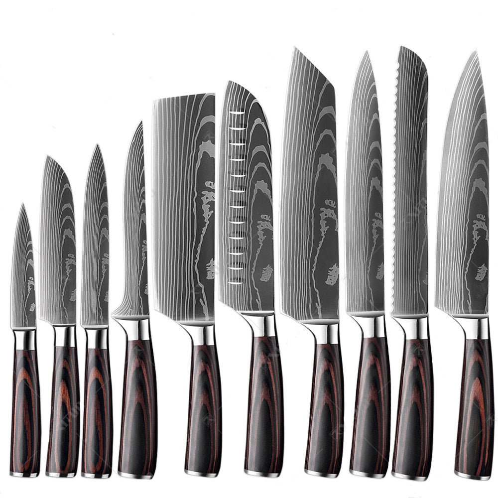 3/4/5/6/8/9Pcs/set Stainless Steel Damascus Pattern Chef Knives Set Kitchen Knife Set Butcher Boning Knife Vegetable Knives