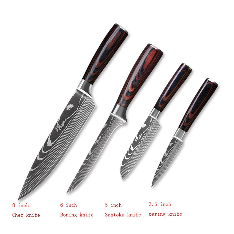 3/4/5/6/8/9Pcs/set Stainless Steel Damascus Pattern Chef Knives Set Kitchen Knife Set Butcher Boning Knife Vegetable Knives