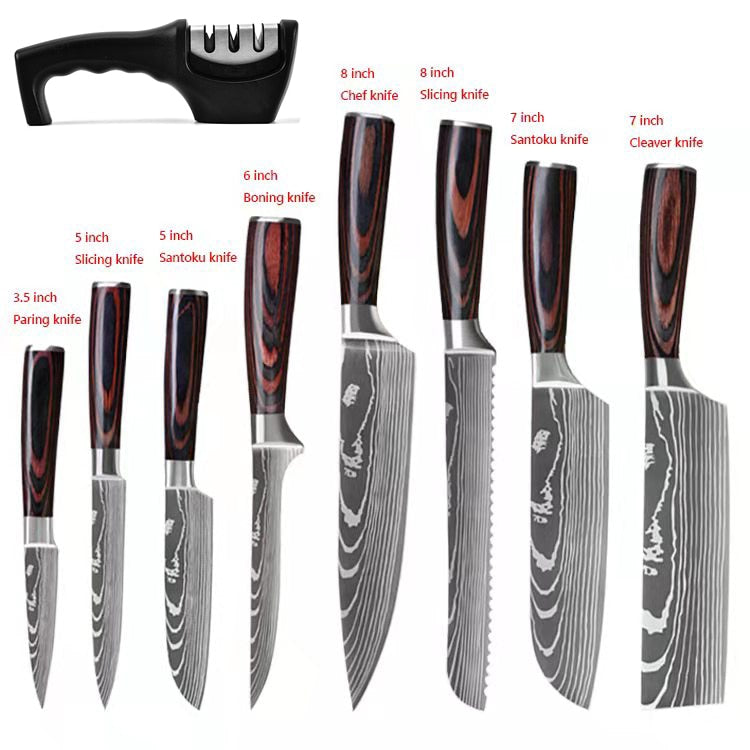 3/4/5/6/8/9Pcs/set Stainless Steel Damascus Pattern Chef Knives Set Kitchen Knife Set Butcher Boning Knife Vegetable Knives