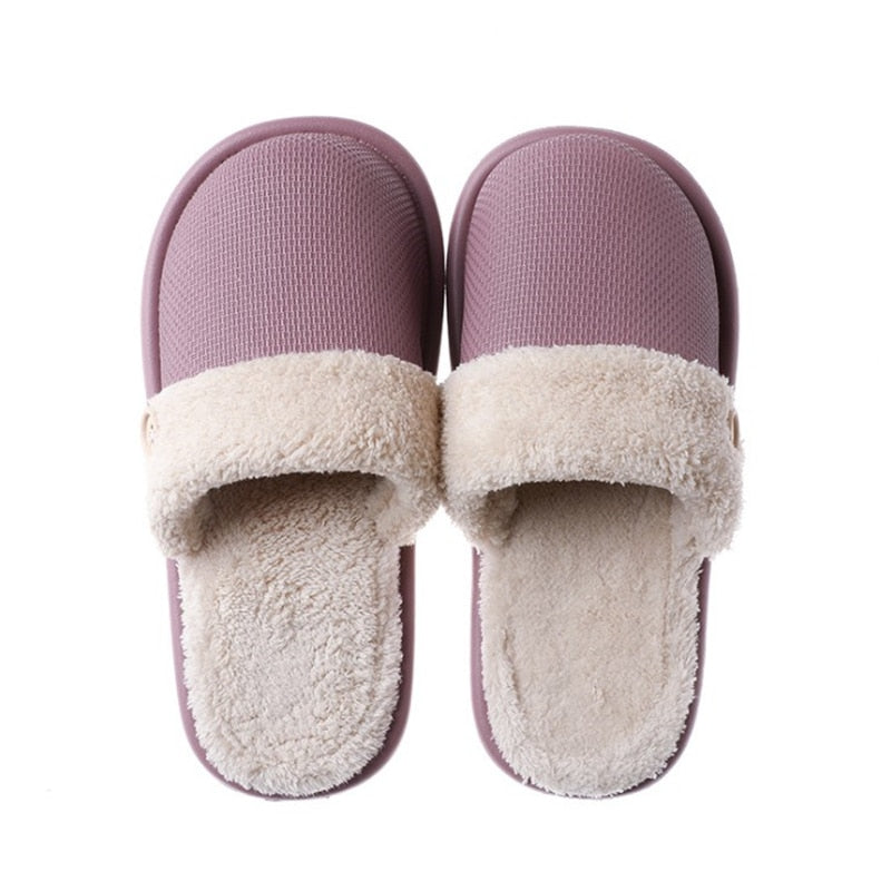 JIANBUDAN Plush warm Home flat slippers Lightweight soft comfortable winter slippers Women's cotton shoes Indoor plush slippers