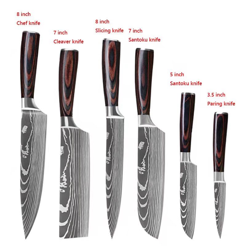 3/4/5/6/8/9Pcs/set Stainless Steel Damascus Pattern Chef Knives Set Kitchen Knife Set Butcher Boning Knife Vegetable Knives