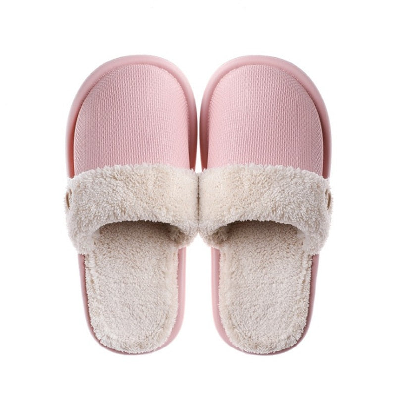 JIANBUDAN Plush warm Home flat slippers Lightweight soft comfortable winter slippers Women's cotton shoes Indoor plush slippers