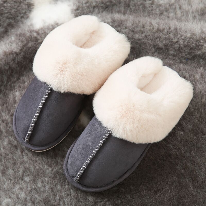 JIANBUDAN Plush warm Home flat slippers Lightweight soft comfortable winter slippers Women's cotton shoes Indoor plush slippers