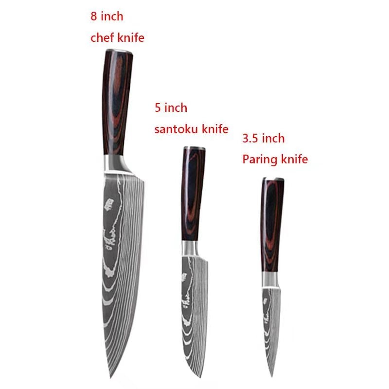 3/4/5/6/8/9Pcs/set Stainless Steel Damascus Pattern Chef Knives Set Kitchen Knife Set Butcher Boning Knife Vegetable Knives