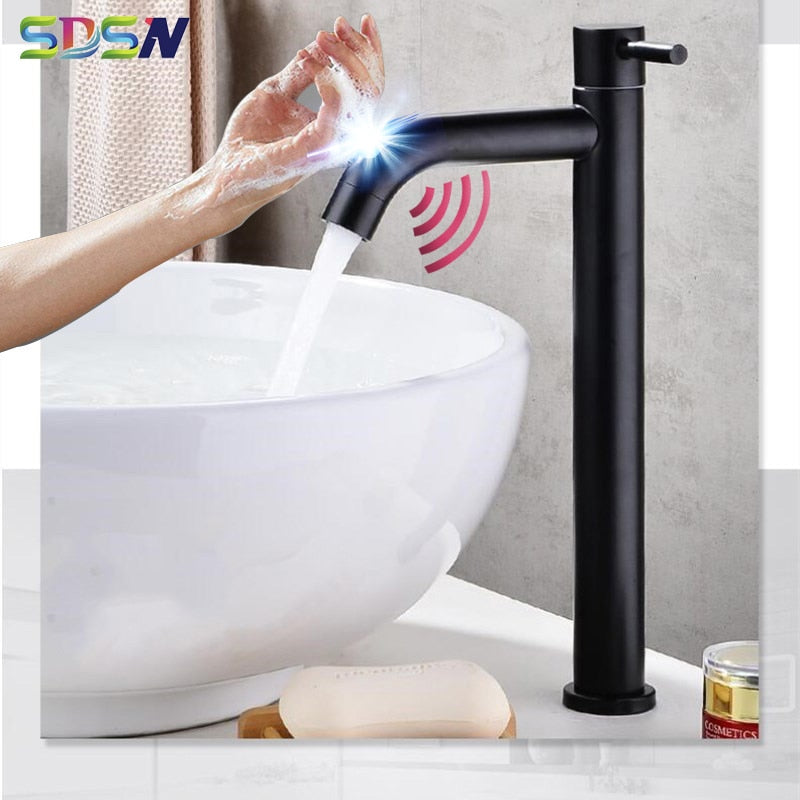 Touch Basin Faucet SDSN SUS304 Stainless Steel Single Cold Bathroom Basin Faucet Sensor Black Basin Faucet Touch Control Faucets