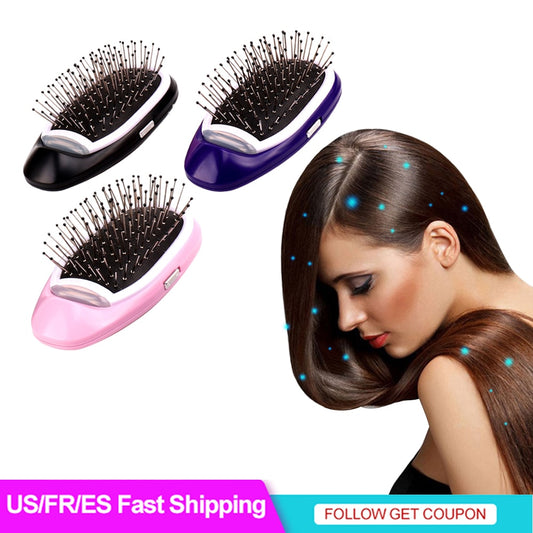 Portable Ionic Hairbrush Electric Negative Ions Hair Comb Anti Static MassageComb US Fast Shipping Styling Tool for Dropshipping